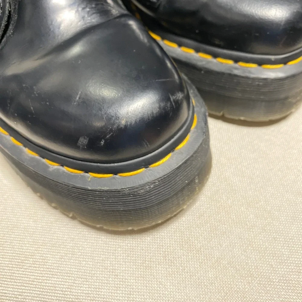Dr.‎ Martens Jadon Platform Boots Mens 6 Black Leather 8 Eye Zip Up Quad Sole